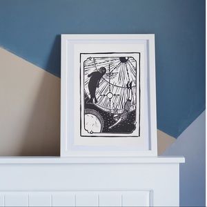 Seal Tarot Lino Block Print Black and White